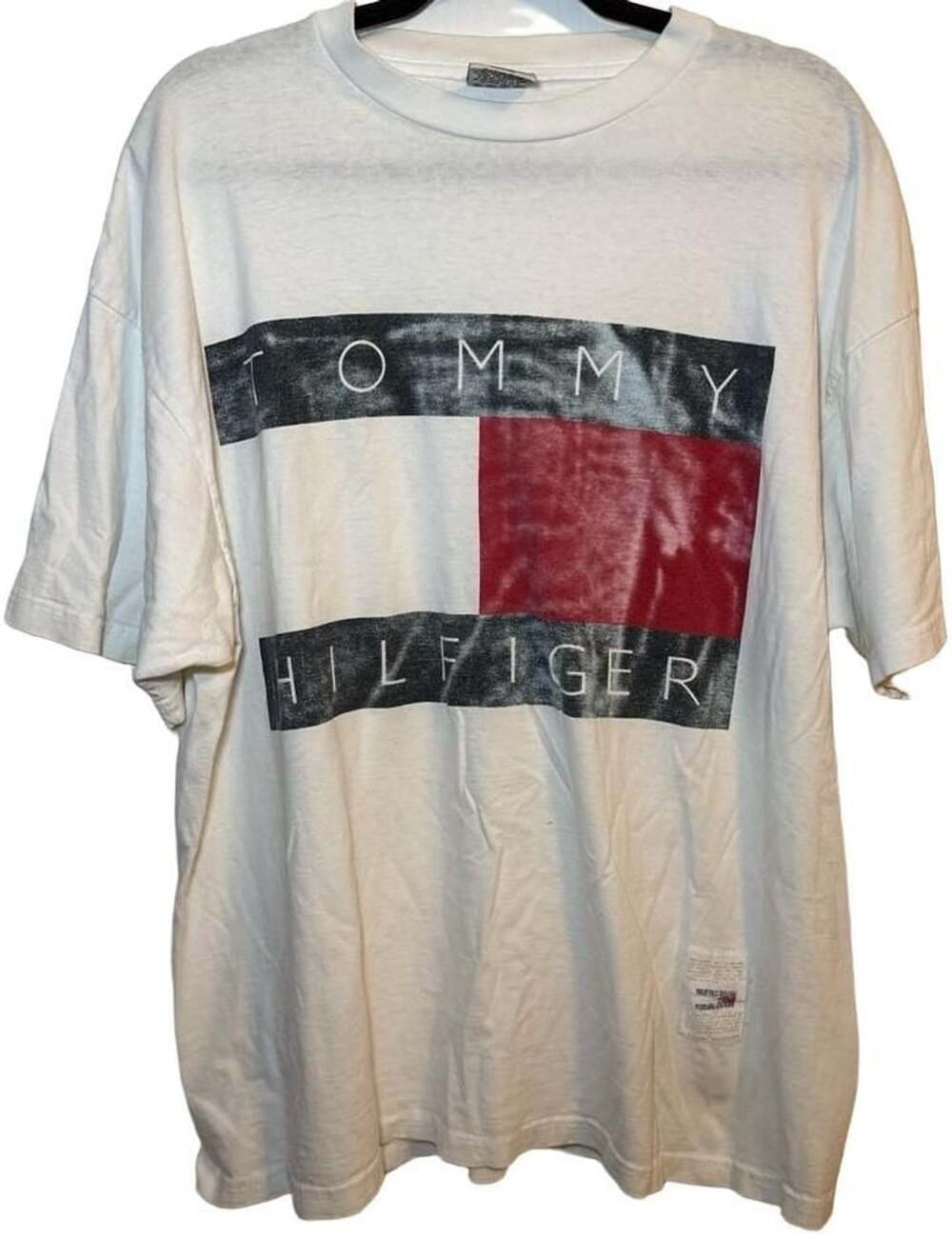 Vintage Tommy Hilfiger Big Flag Logo White T-Shirt Made in USA XL